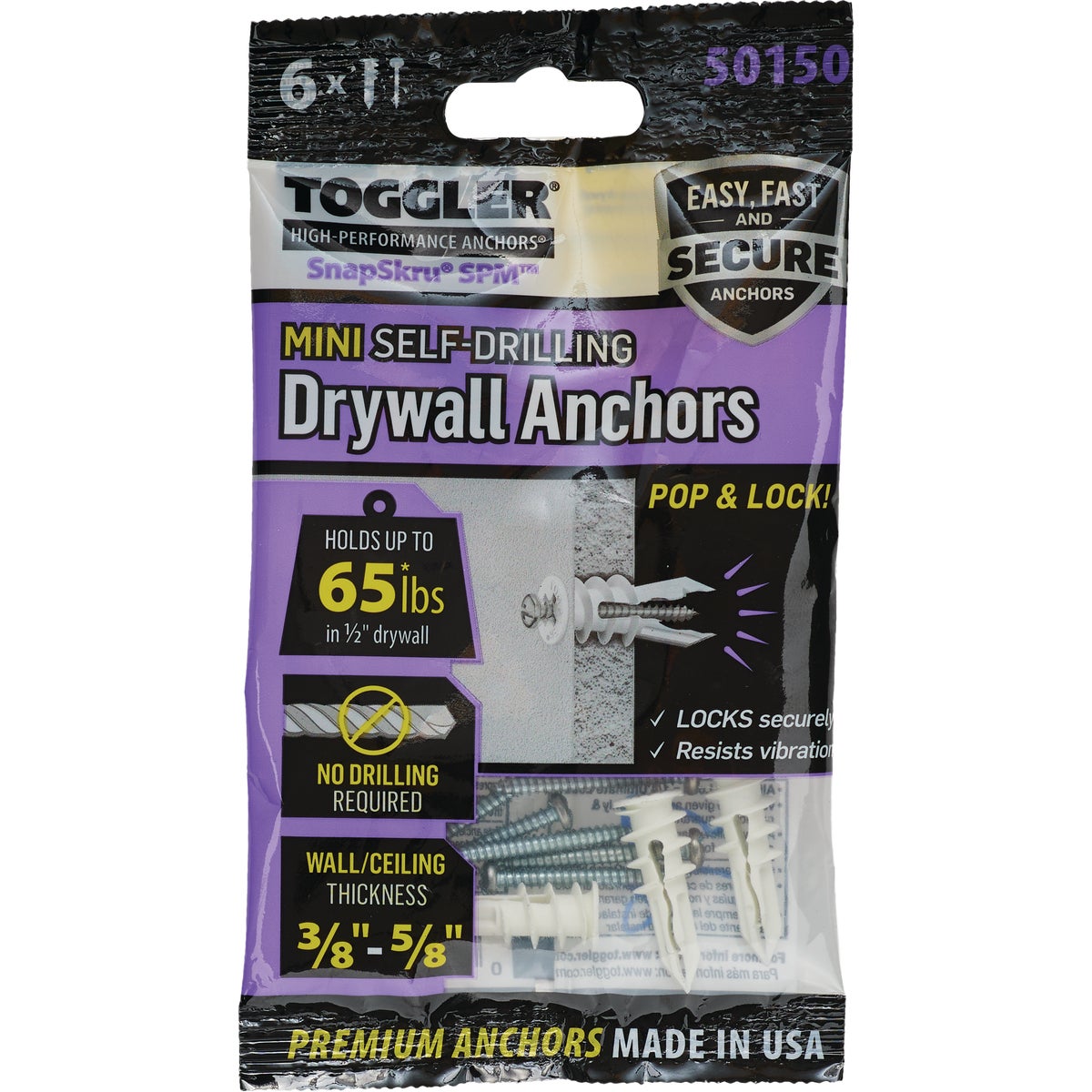 Toggler SnapSkru #6 x 1-1/4 In. 65 Lb. Nylon Self-Drilling Mini Drywall Anchor (65-Count) Image 7