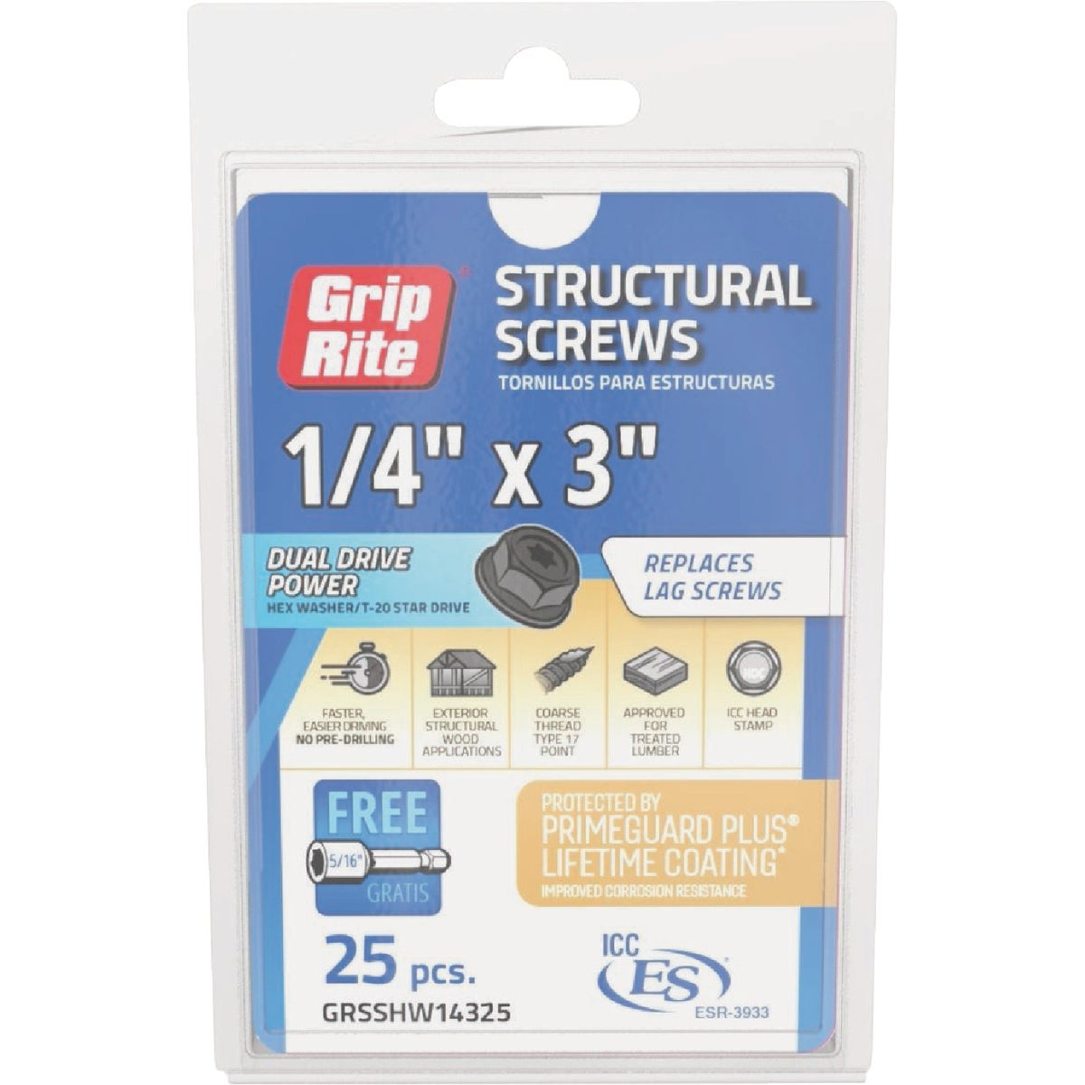 Grip-Rite PrimeGuard Plus 1/4 In. x 3 In. Hex Washer Head Structural Screw (25-Count) Image 2