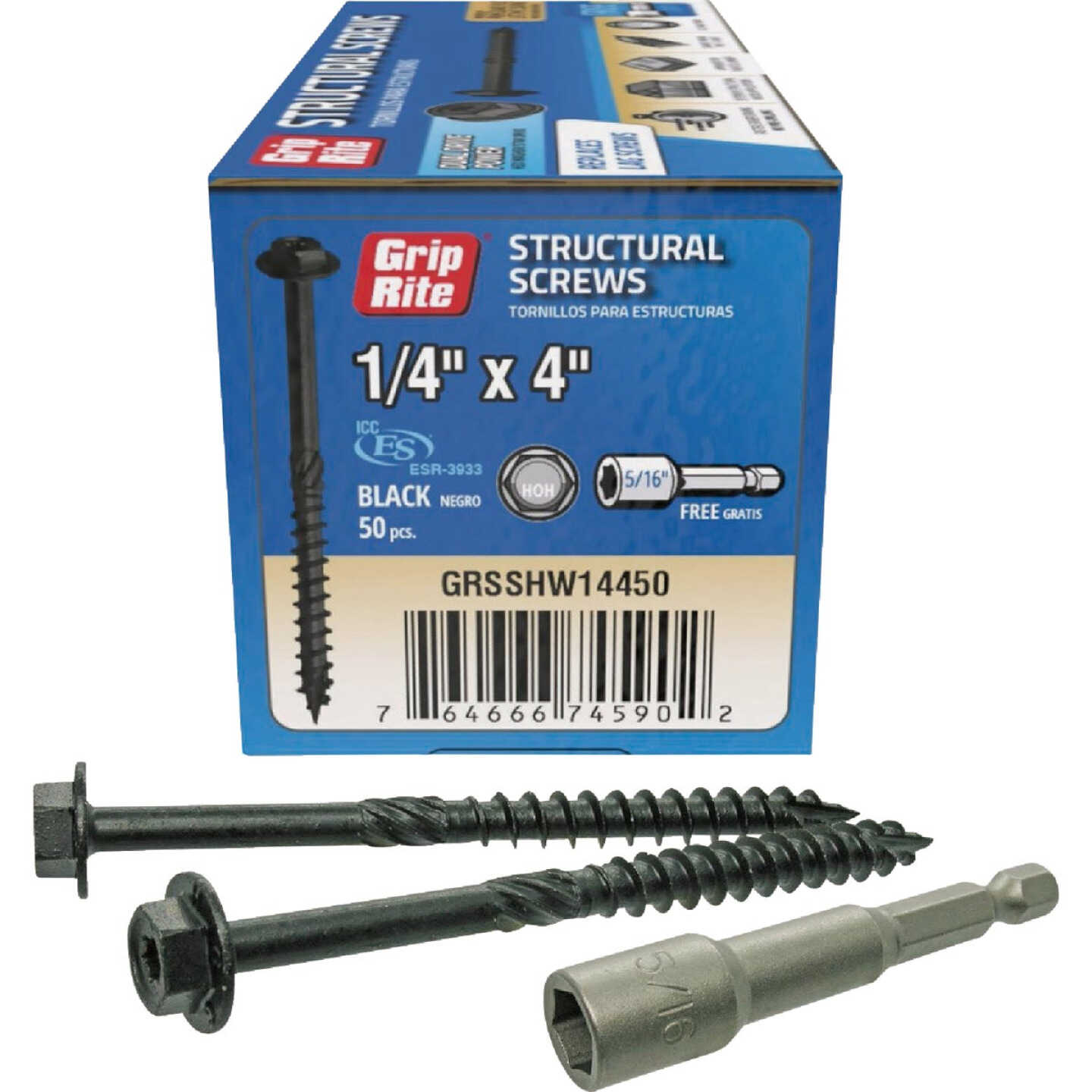 Grip-Rite PrimeGuard Plus 1/4 In. x 4 In. Hex Washer Head Structural Screw (50-Count) Image 1