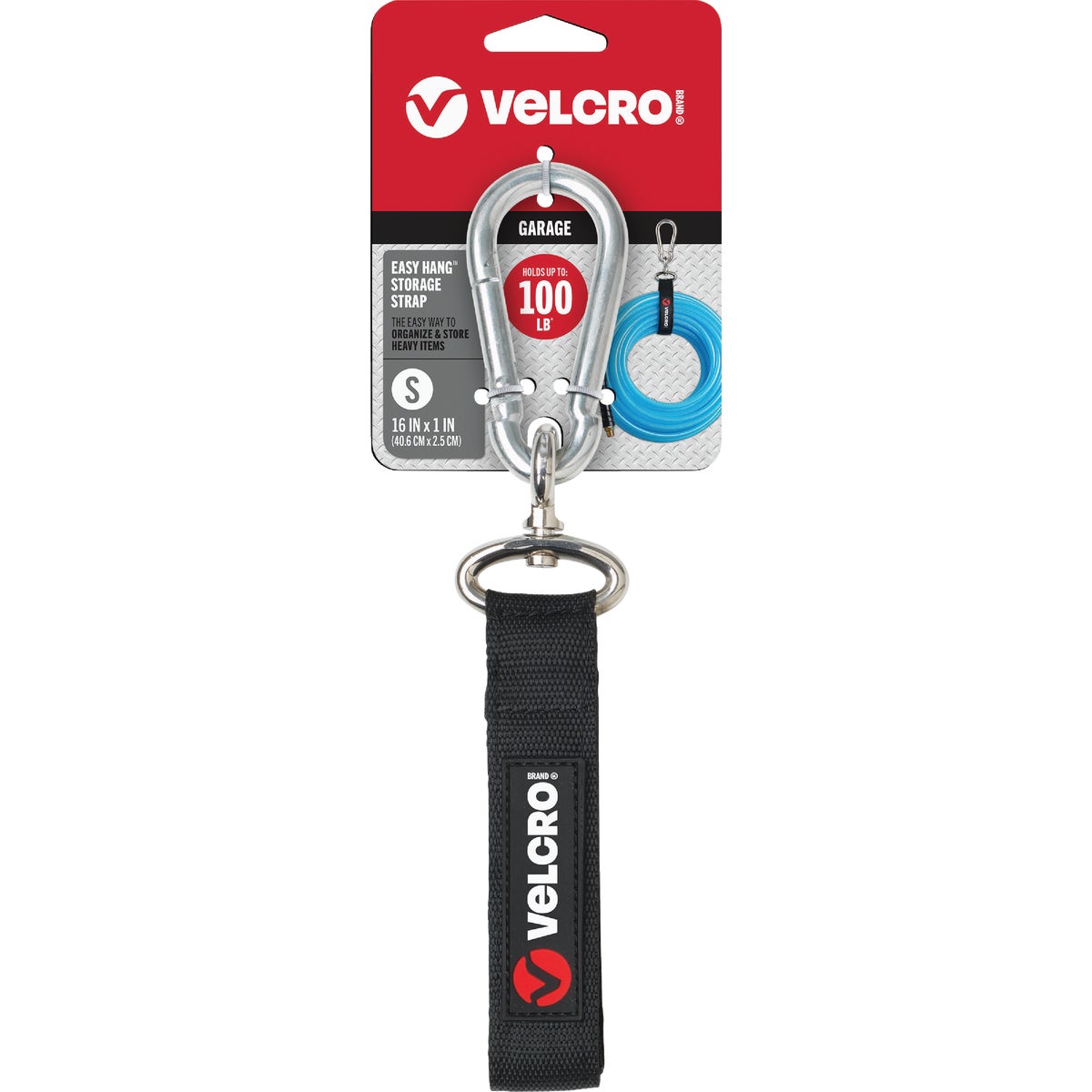 Velcro Brand Easy Hang 16 In. x 1 In. Black 100 Lb. Capacity Strap with Carabiner