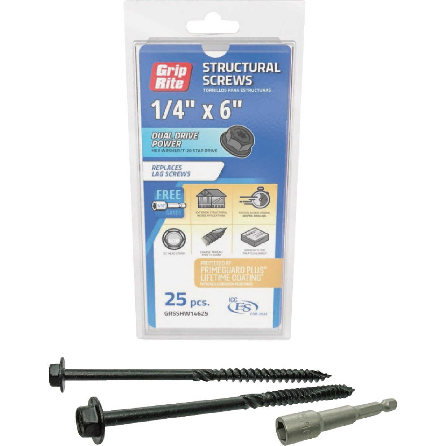 Grip-Rite PrimeGuard Plus 1/4 In. x 6 In. Hex Washer Head Structural Screw(25-Count) Image 1