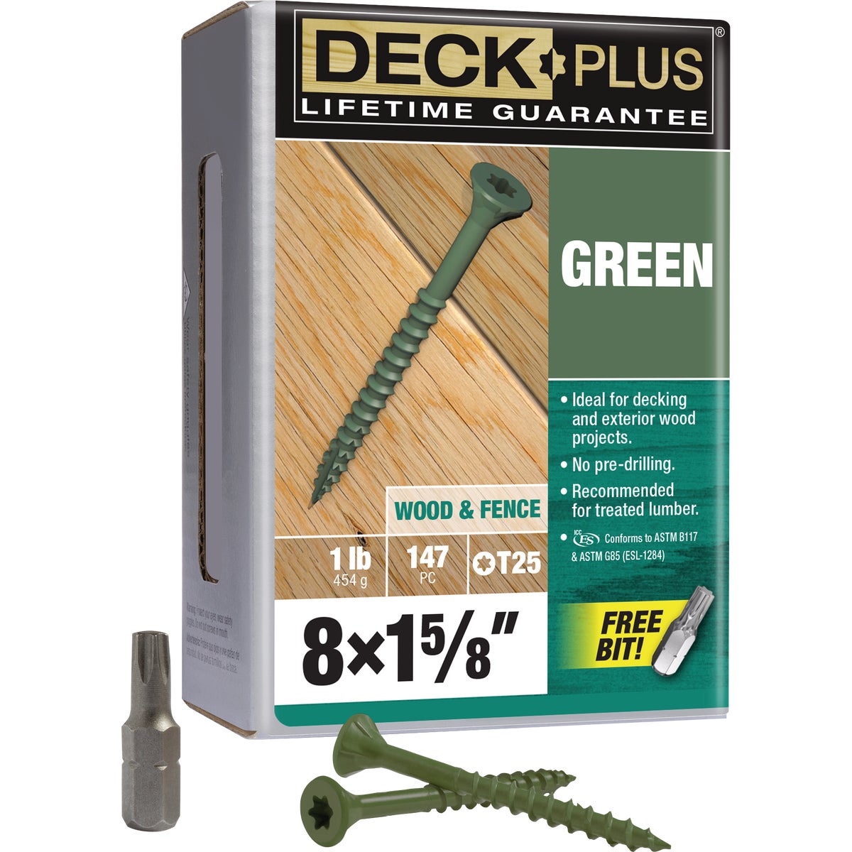 Hillman Deck Plus #8 x 1-5/8 In. Green Deck Screw (147-Count)