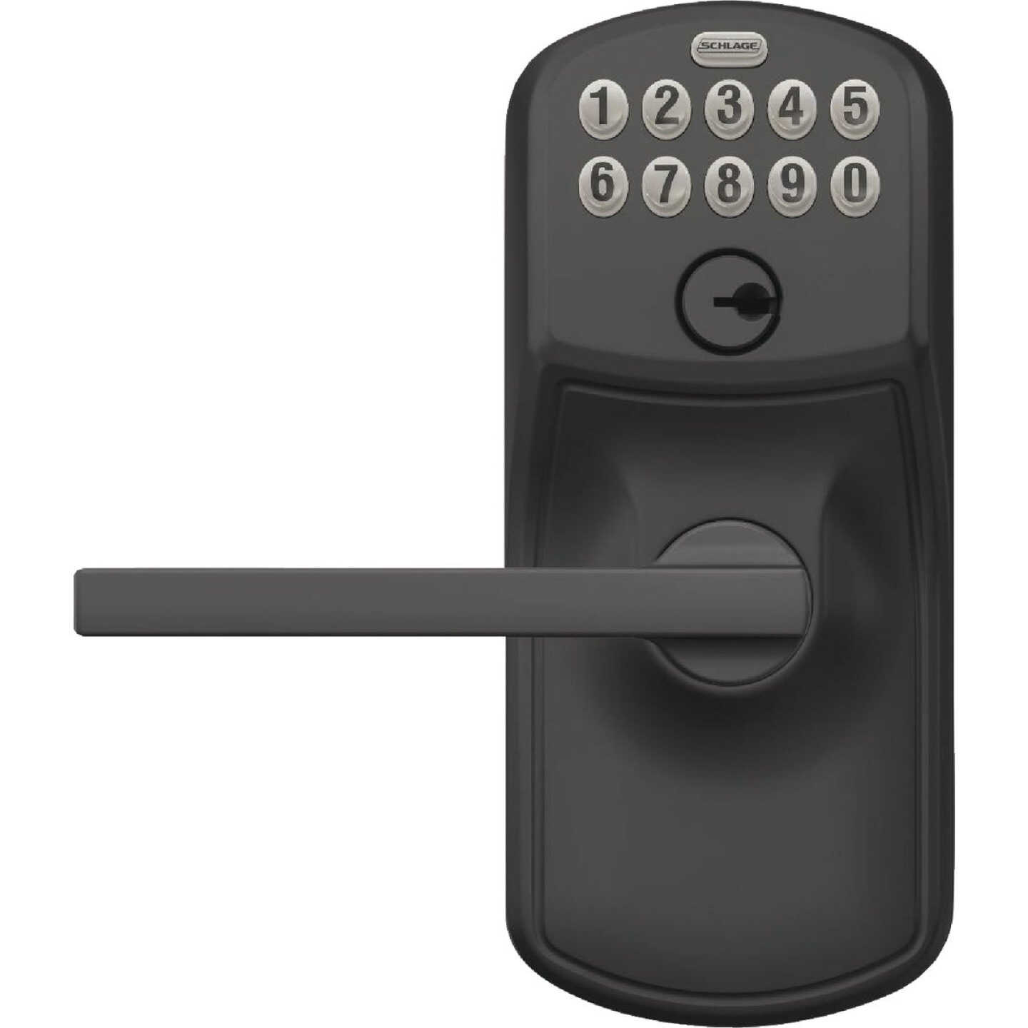 Schlage Plymouth Matte Black Electronic Keypad Entry Latitude Lever Image 1