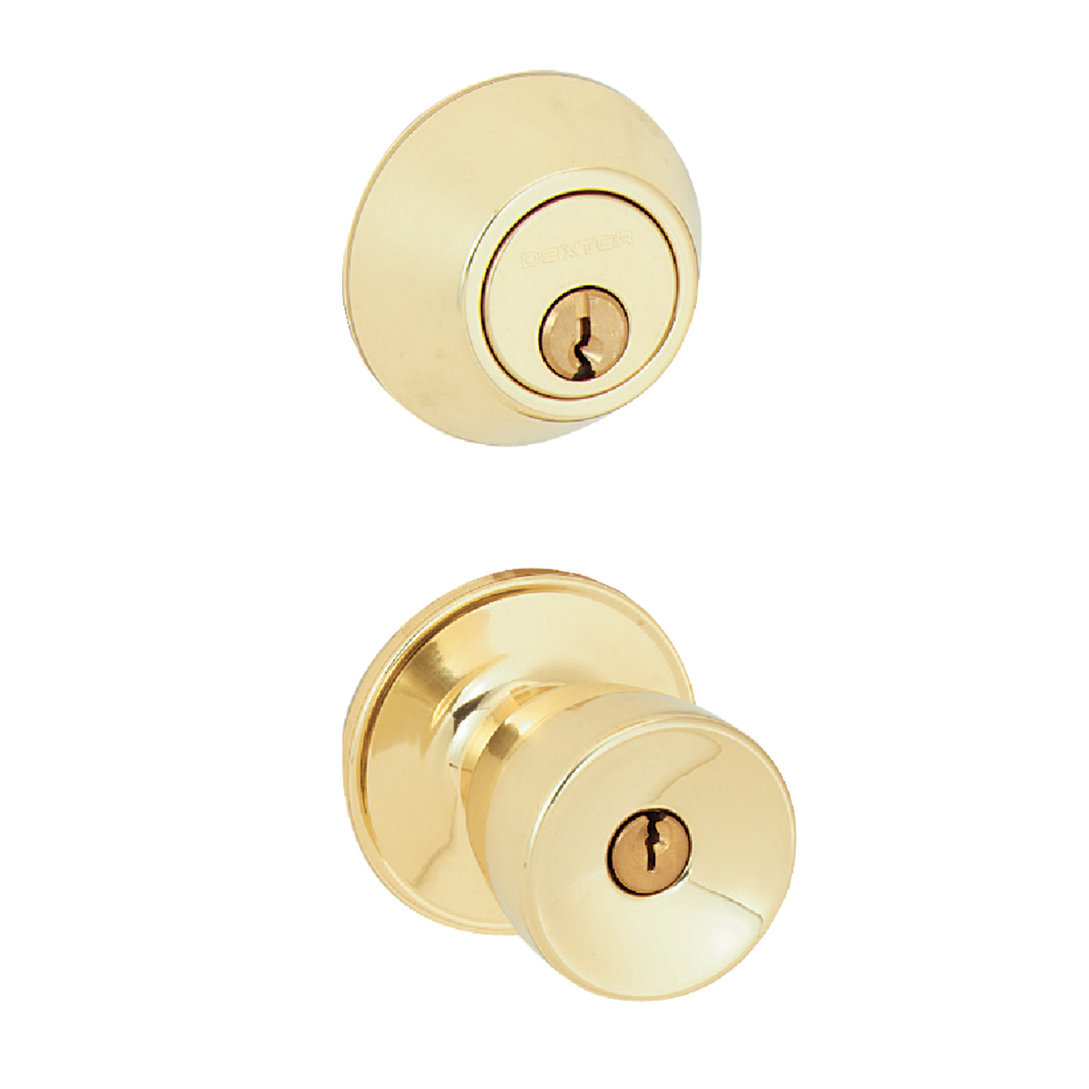 Dexter Bright Brass Deadbolt & Door Knob Combo Image 1