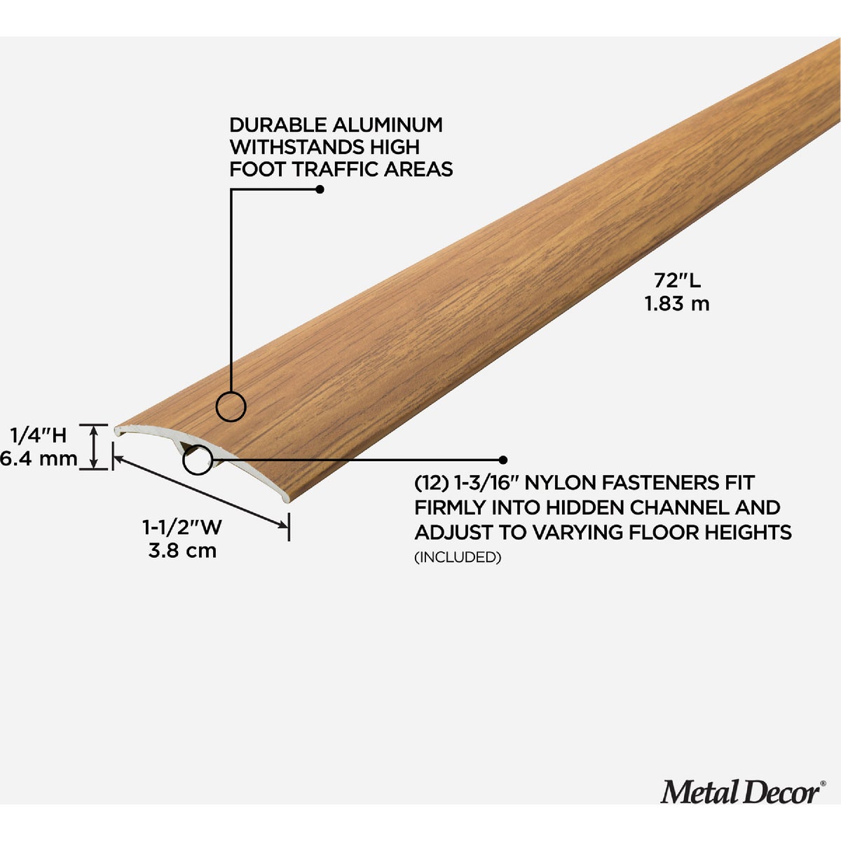 M-D Building Products Metal Decor 1-1/2 In. x 72 In. Oak Aluminum Multi Floor Transition Image 2