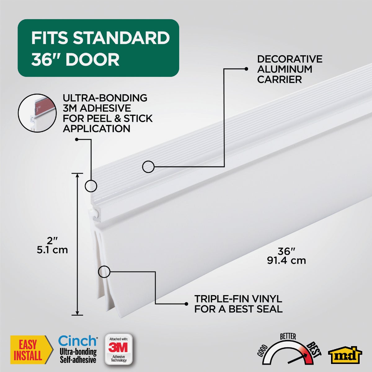 M-D Building Products 36 In. Aluminum and Vinyl CINCH Self-Adhesive Door Sweep, White Image 7