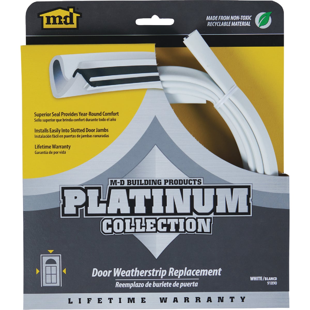 M-D Building Products 84 In. Premium Rubber PLATINUM Top and Sides Door Seal for Doors with Kerf/Channel, White