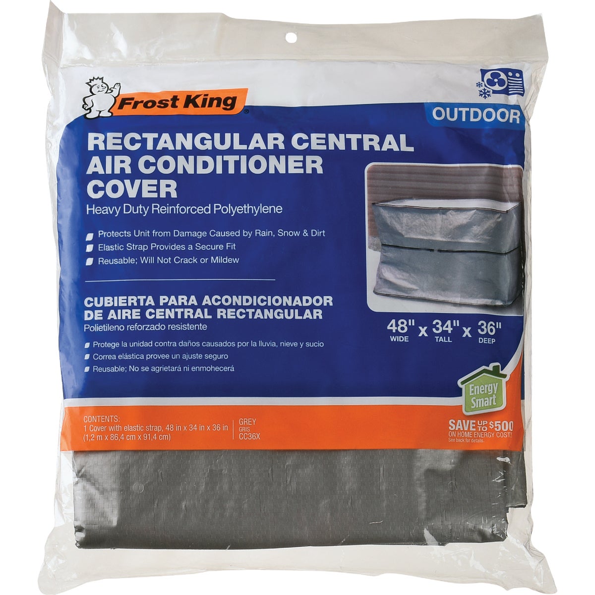Frost King 48 In. x 34 In. x 36 In. Grey Polyethylene 9 mil Rectangular Central Air Conditioner Cover Image 3