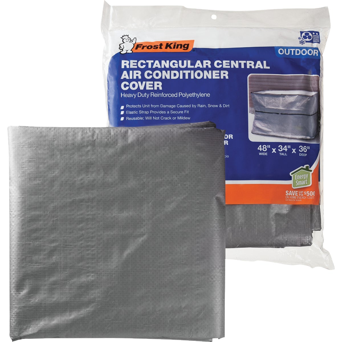 Frost King 48 In. x 34 In. x 36 In. Grey Polyethylene 9 mil Rectangular Central Air Conditioner Cover