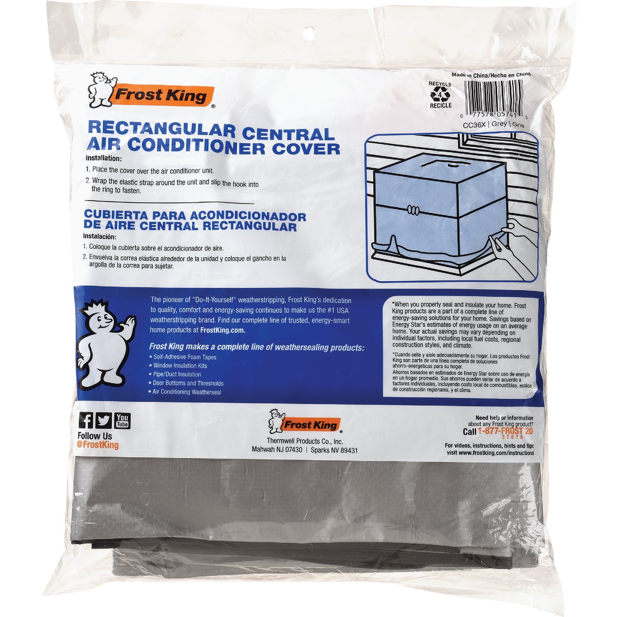 Frost King 48 In. x 34 In. x 36 In. Grey Polyethylene 9 mil Rectangular Central Air Conditioner Cover Image 4