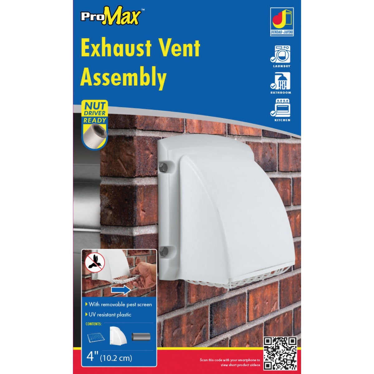 Dundas Jafine ProMax 4 In. White Plastic Dryer Vent Hood Image 2