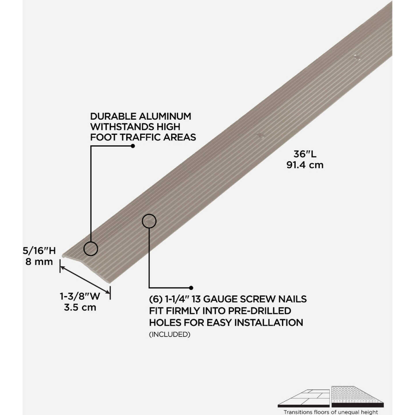 M-D Building Products 1-3/8 In. X 36 In. Pewter Aluminum Carpet Trim with Screw Nails Image 2
