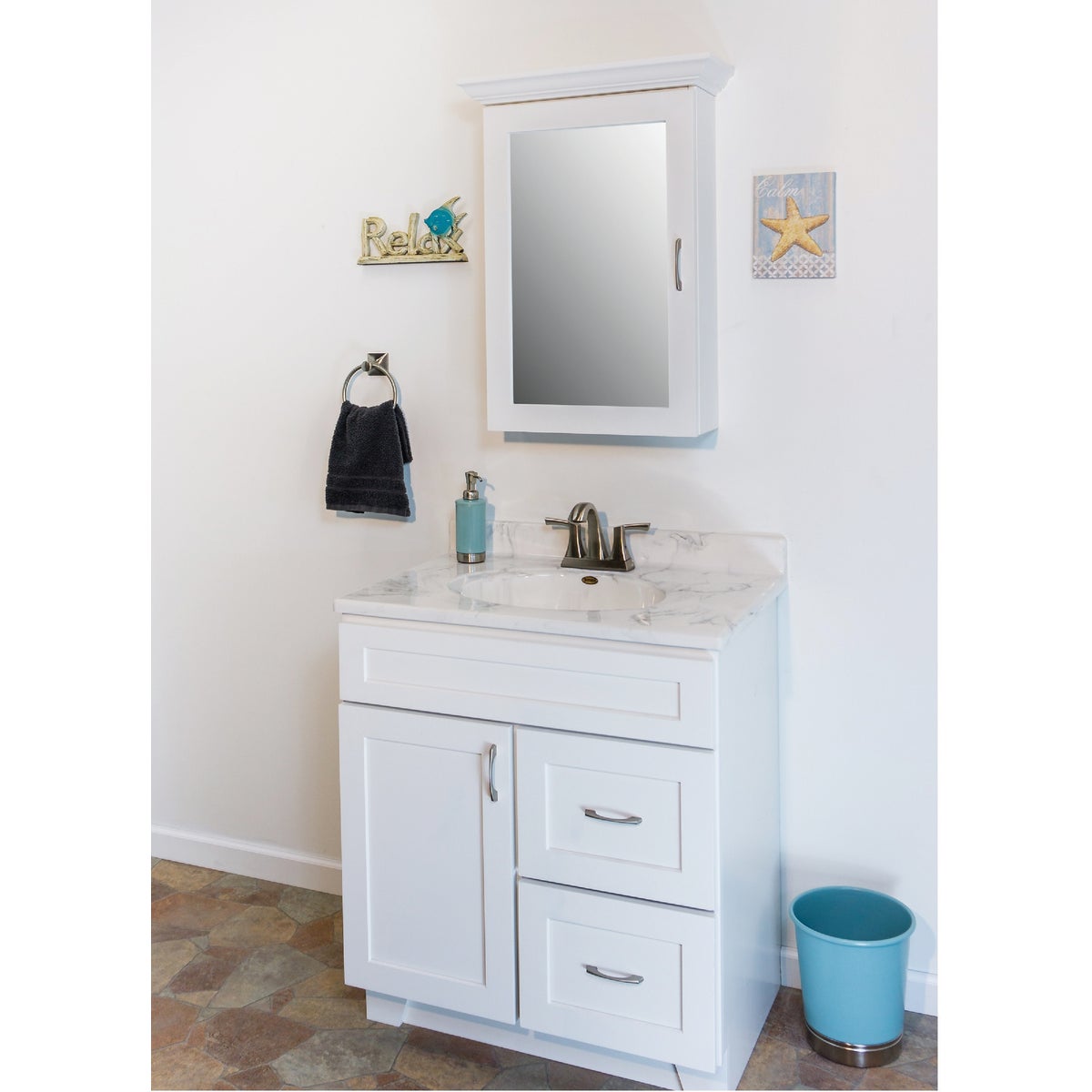 CraftMark Shaker Retreat White 30 In. W x 34 In. H x 21 In. D Vanity Base without Top, 1 Door/2 Drawer Image 2