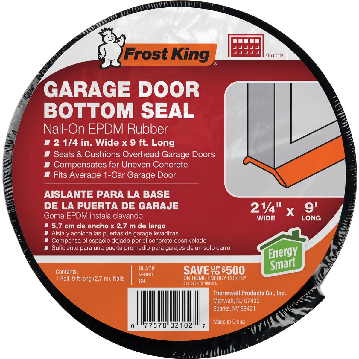 Frost King 2-1/4 In. x 9 Ft. Black Rubber Weatherstrip Garage Door Seal