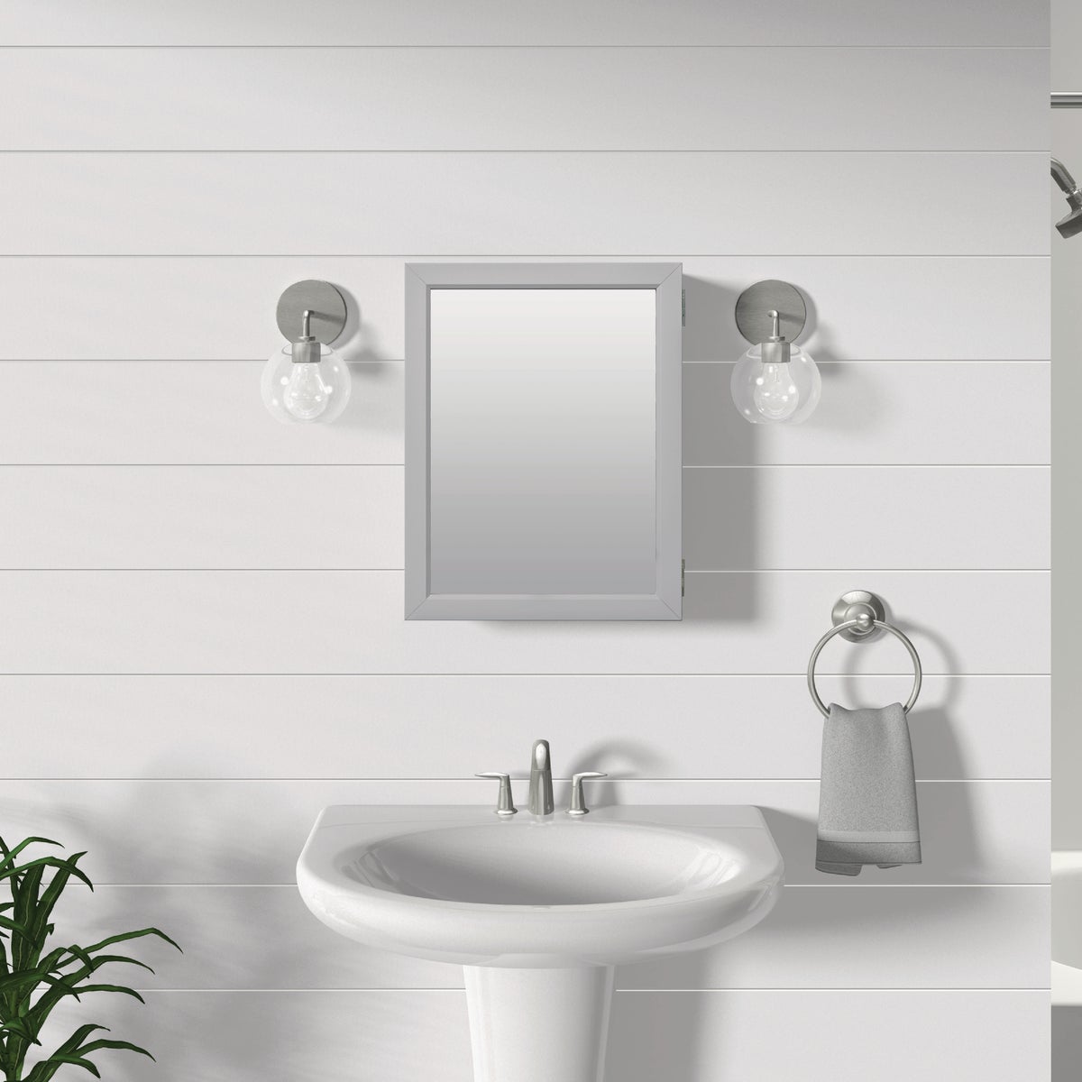 Zenna Home Gray 15 In. W x 19.4 In. H x 4.4 In. D Single Mirror Surface Mount Framed Medicine Cabinet Image 3