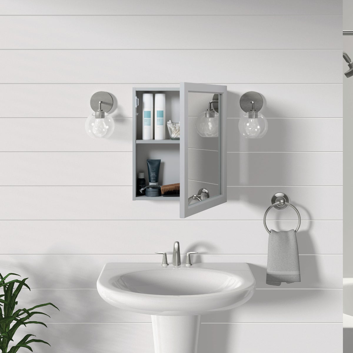 Zenna Home Gray 15 In. W x 19.4 In. H x 4.4 In. D Single Mirror Surface Mount Framed Medicine Cabinet Image 2