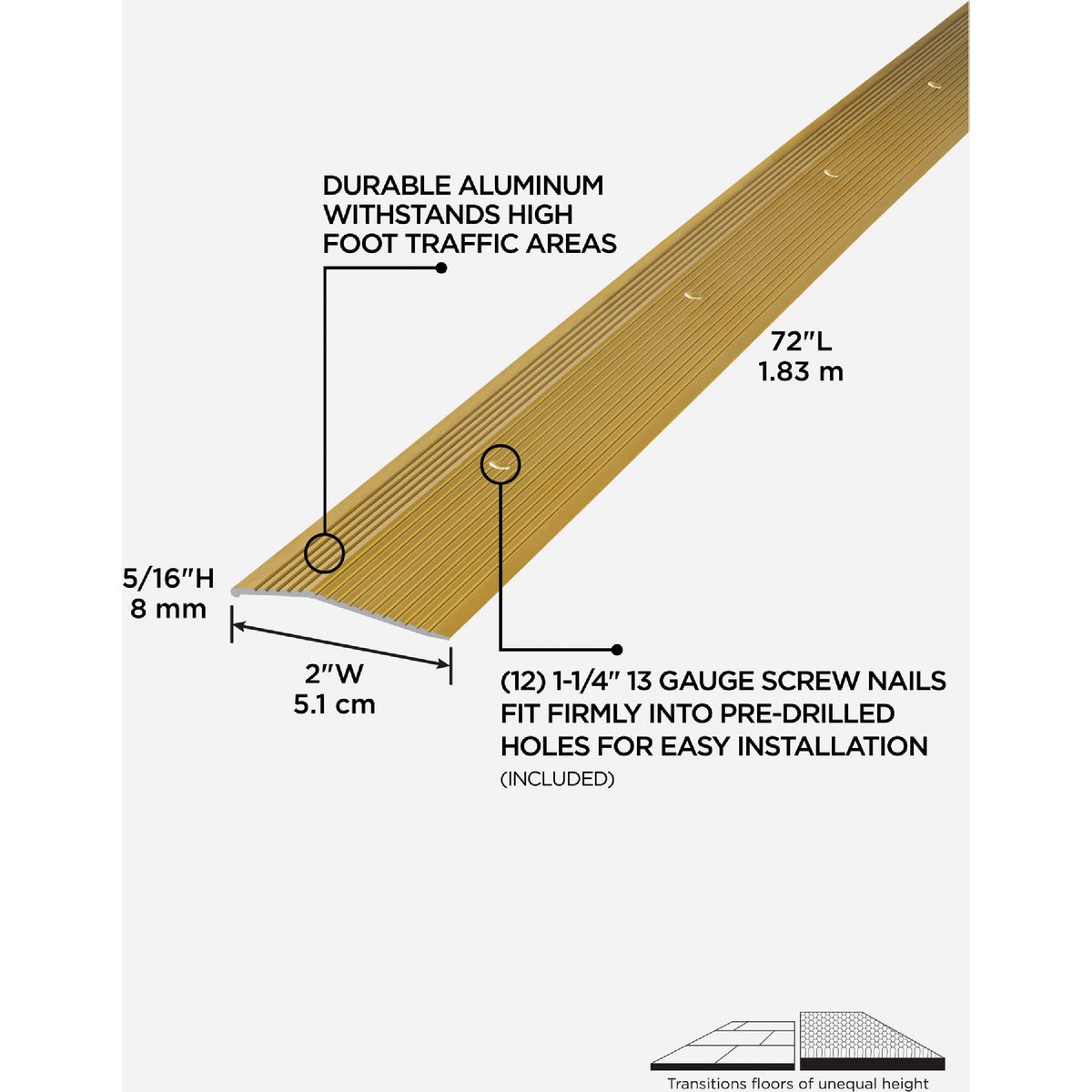 M-D Building Products 2 In. X 72 In. Satin Brass Aluminum Carpet Trim with Screw Nails Image 2
