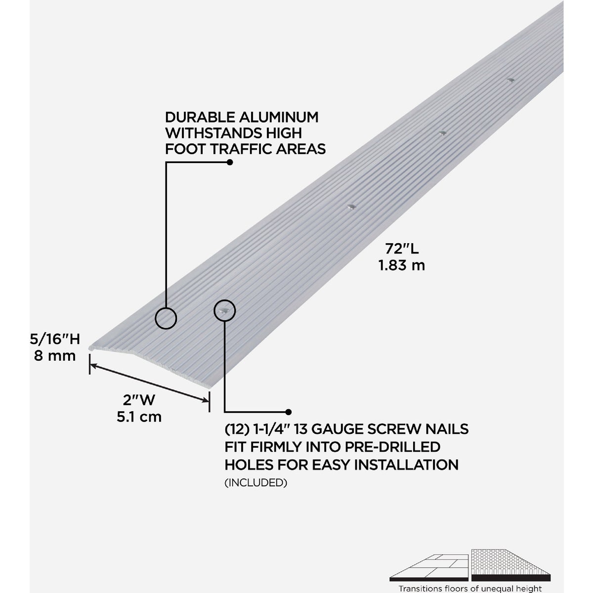 M-D Building Products 2 In. X 72 In. Silver Aluminum Carpet Trim with Screw Nails Image 2