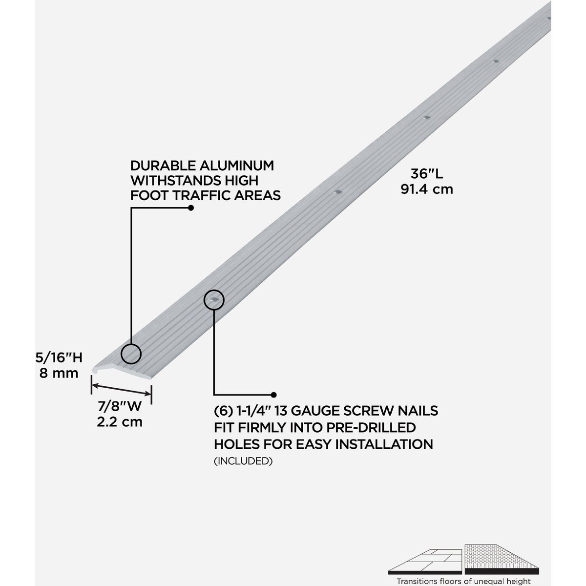 M-D Building Products 7/8 In. X 36 In. Silver Aluminum Carpet Trim with Screw Nails Image 2