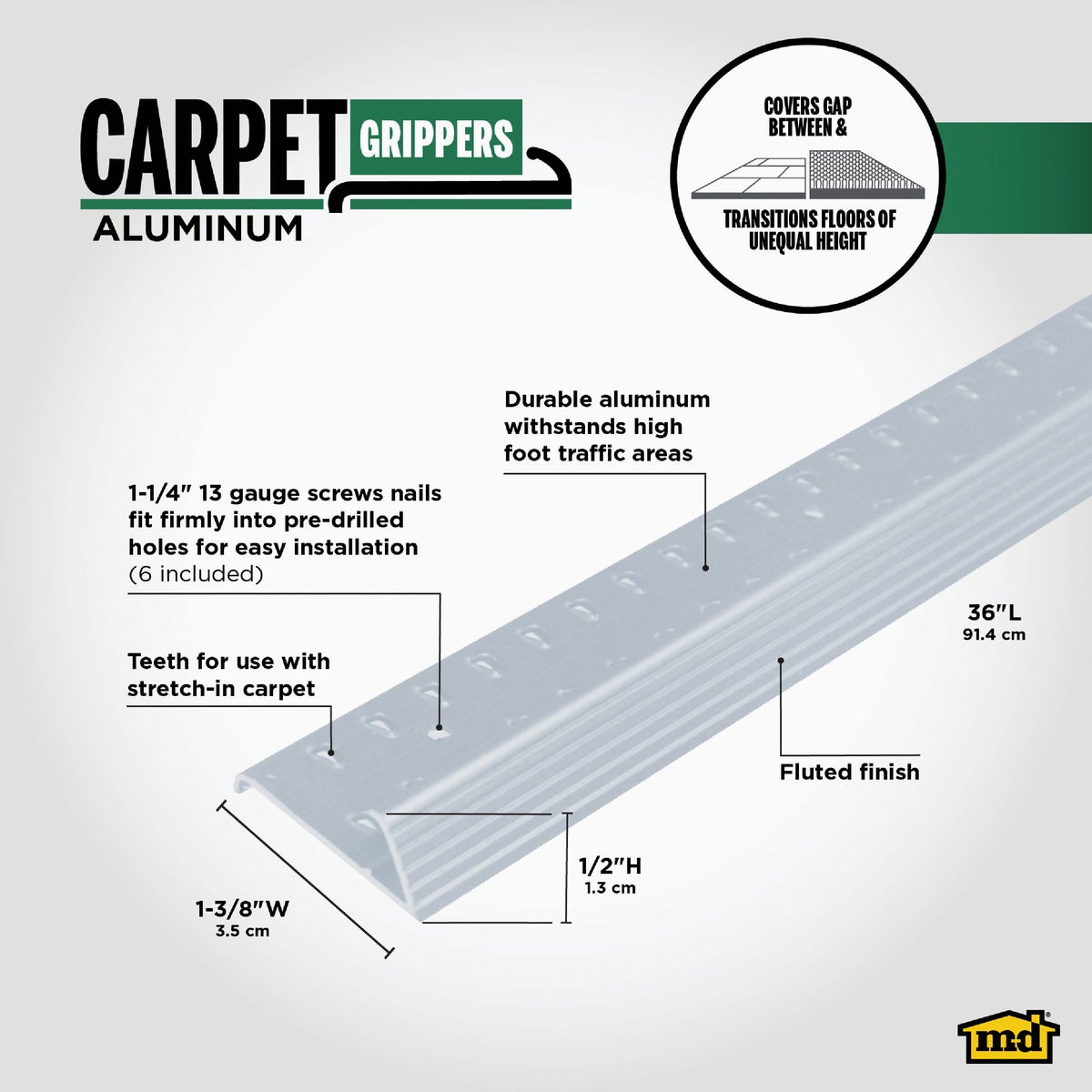 M-D Building Products Silver 1-3/8 In. x 3 Ft. Aluminum Carpet Gripper Image 2