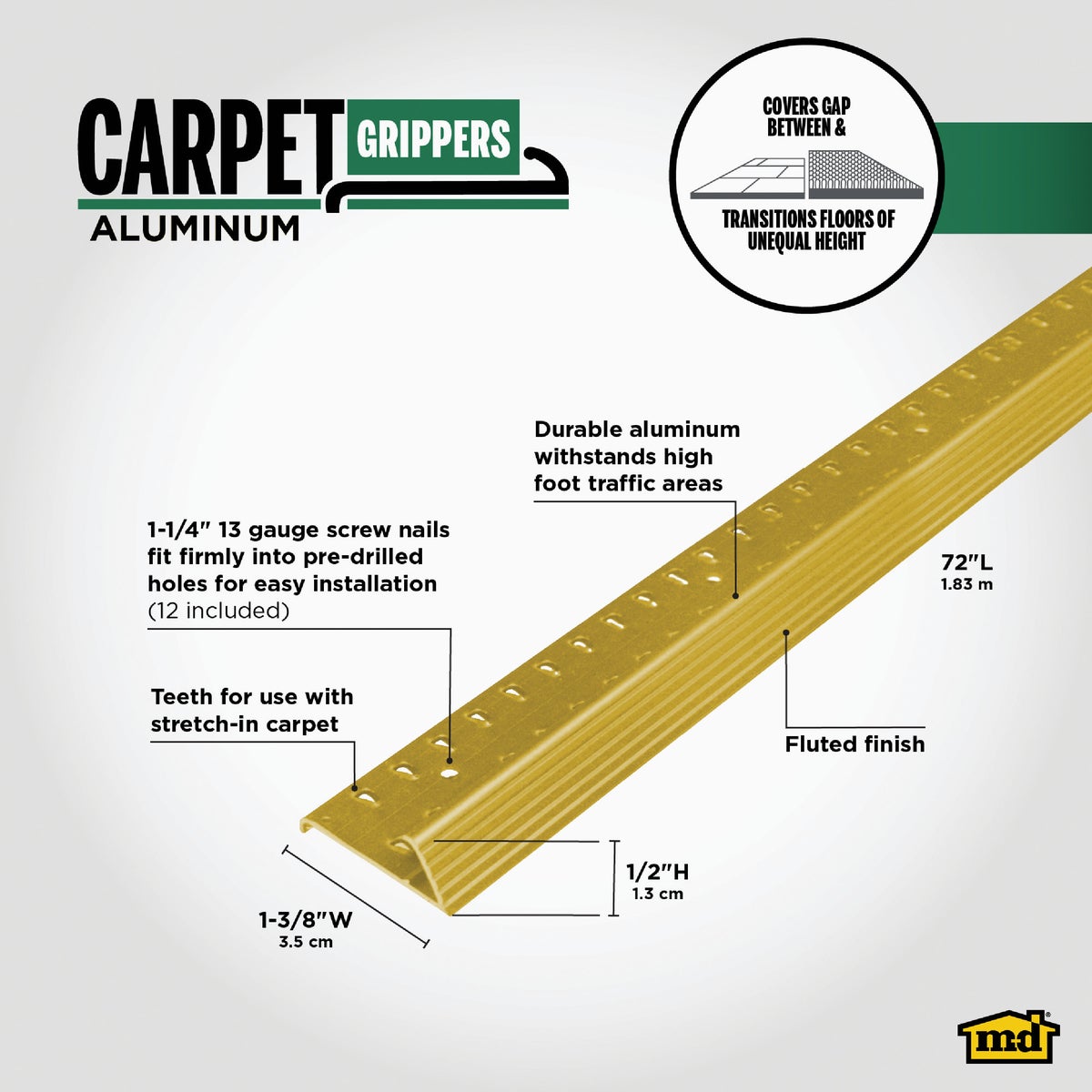 M-D Building Products Satin Brass 1-3/8 In. x 6 Ft. Aluminum Carpet Gripper Image 2