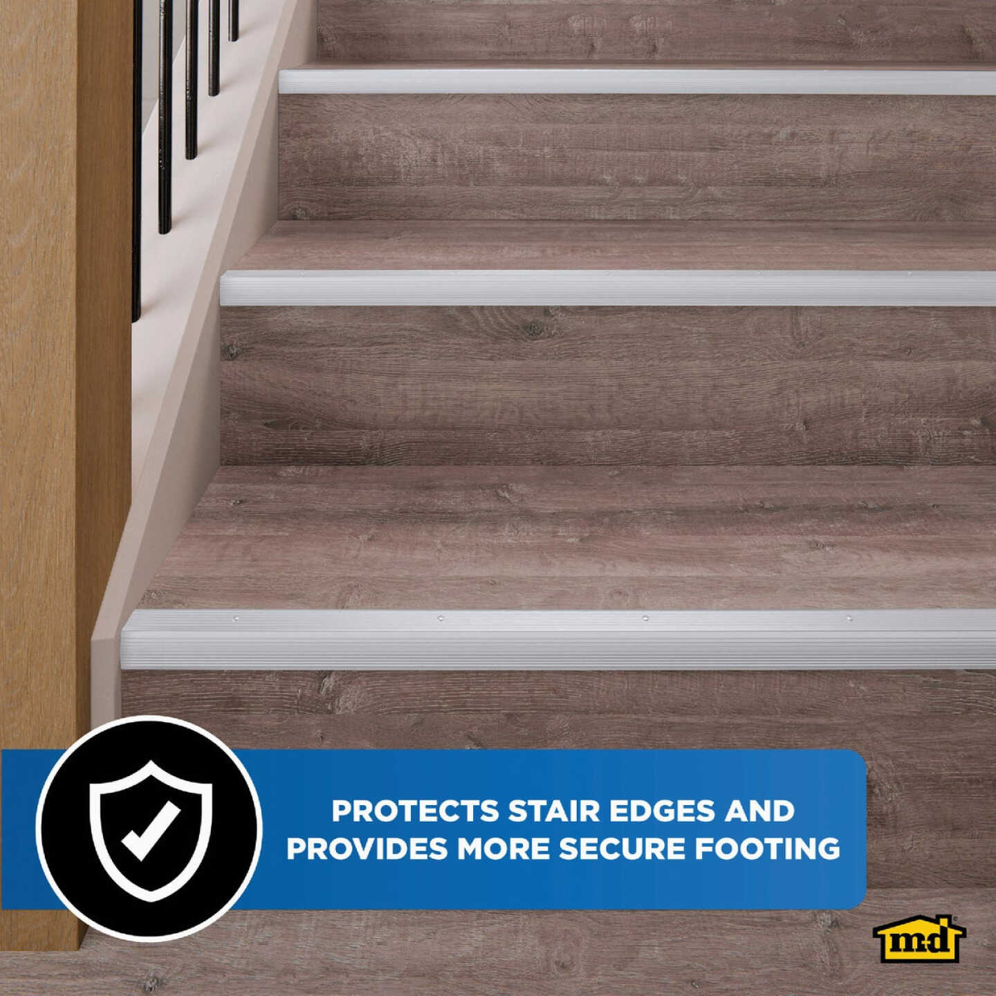 M-D Building Products 1-1/8 In. X 1-1/8 In. X 36 In. Silver Aluminum Stair Edging with Screw Nails Image 3