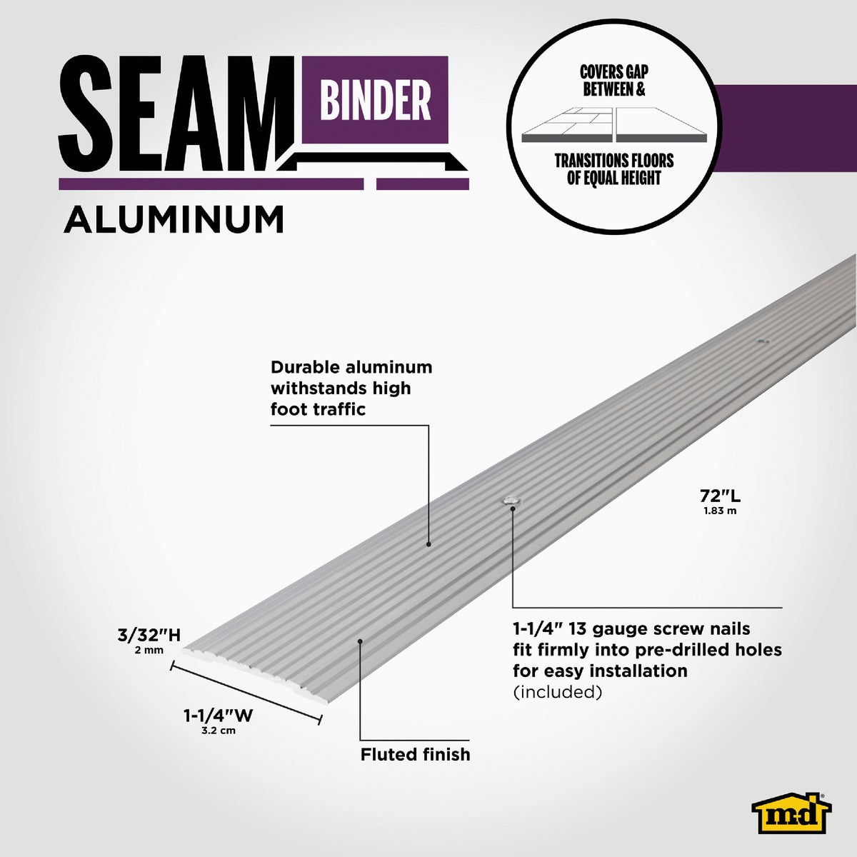 M-D Building Products 1-1/4 In. x 72 In. Silver Aluminum Seam Binder with Screw Nails Image 2