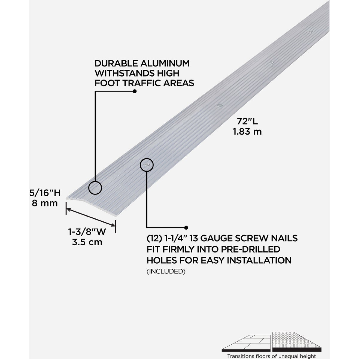 M-D Building Products 1-3/8 In. X 72 In. Silver Aluminum Carpet Trim with Screw Nails Image 2