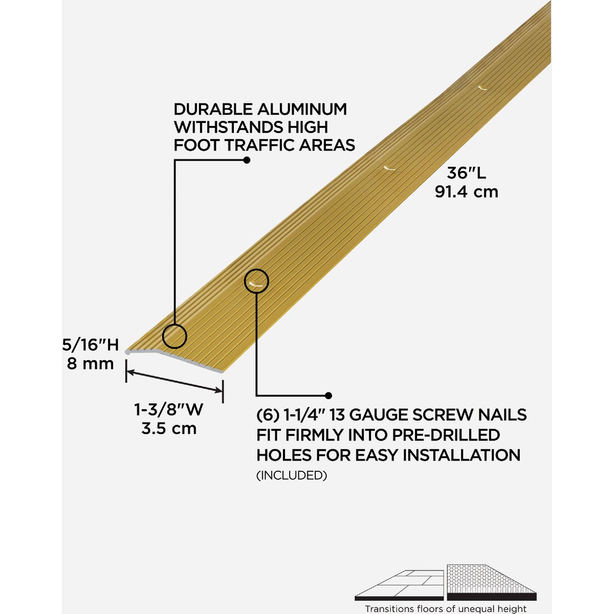 M-D Building Products 1-3/8 In. X 36 In. Satin Brass Aluminum Carpet Trim with Screw Nails Image 2