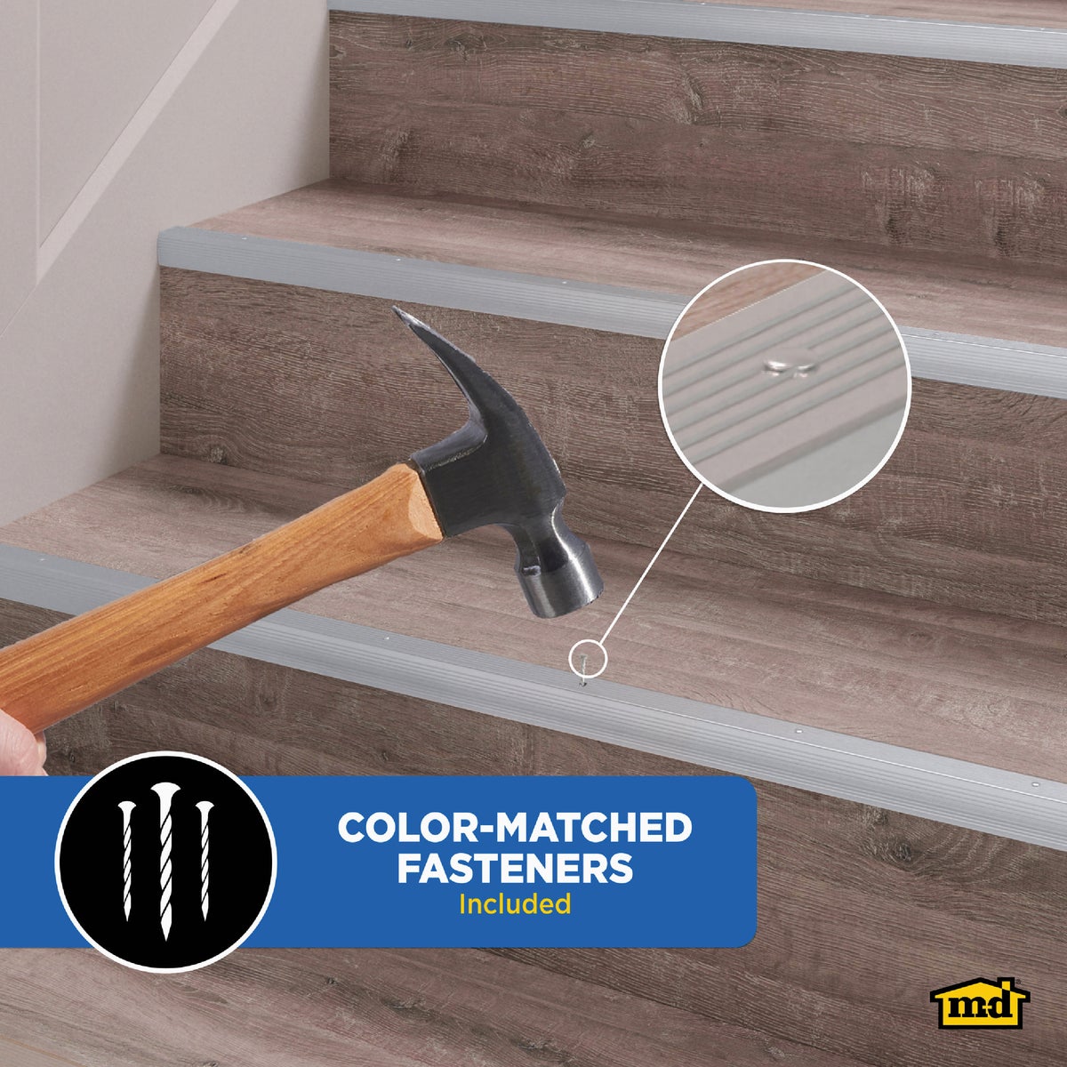 M-D Building Products 1-1/8 In. X 1-1/8 In. X 72 In. Polished Aluminum Stair Edging with Screw Nails Image 7