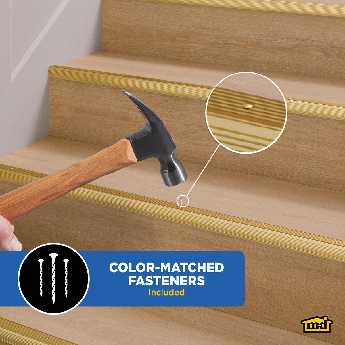 M-D Building Products 1-1/8 In. X 1-1/8 In. X 36 In. Satin Brass Aluminum Stair Edging with Screw Nails Image 3