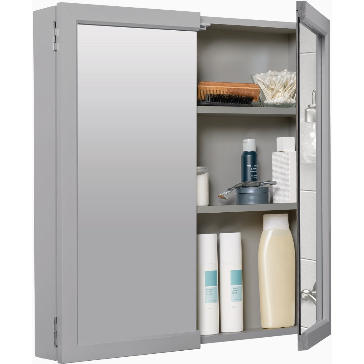 Zenna Home Gray 24 In. W x 26 In. H x 4.5 In. D Bi-View Surface Mount Framed Medicine Cabinet Image 3