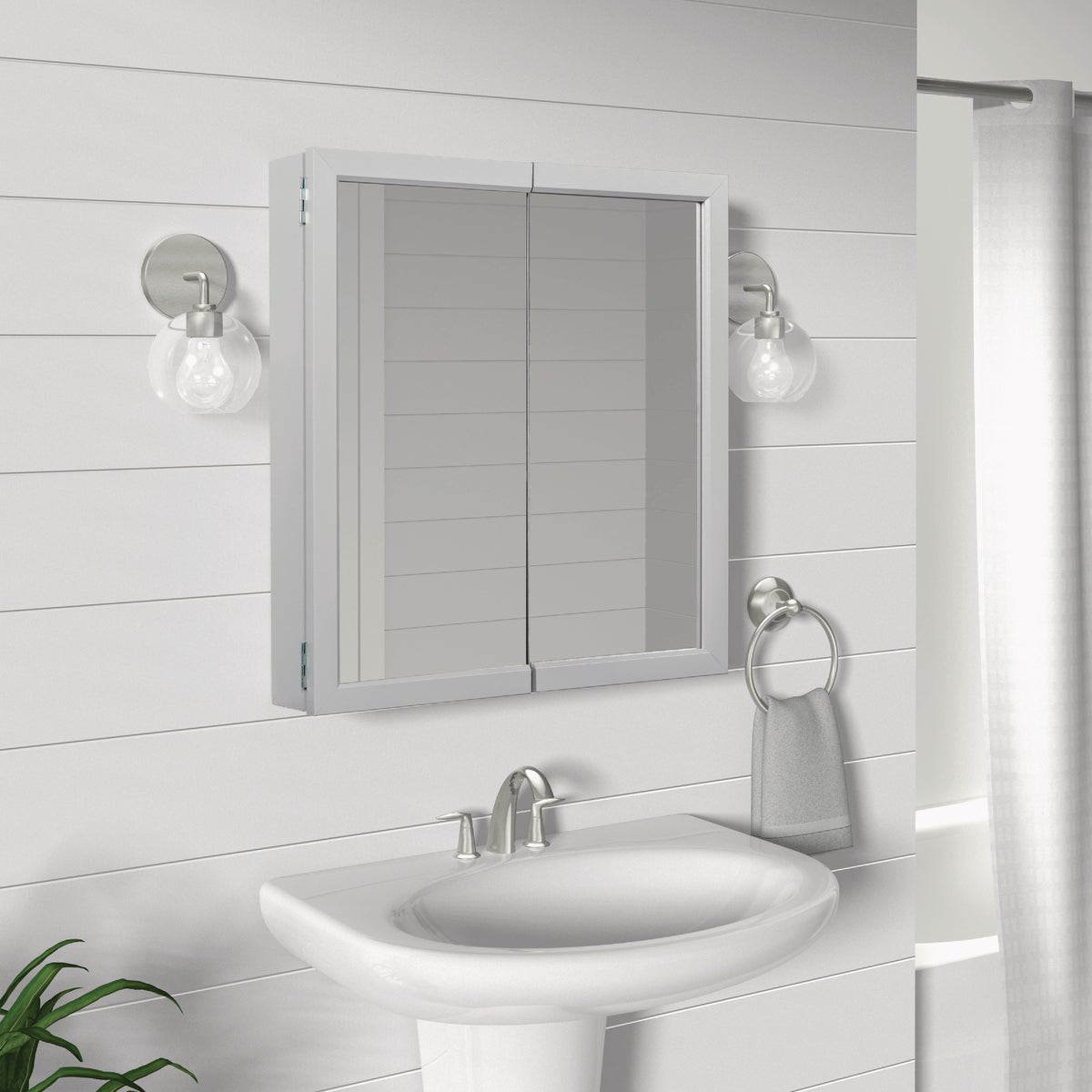 Zenna Home Gray 24 In. W x 26 In. H x 4.5 In. D Bi-View Surface Mount Framed Medicine Cabinet Image 5