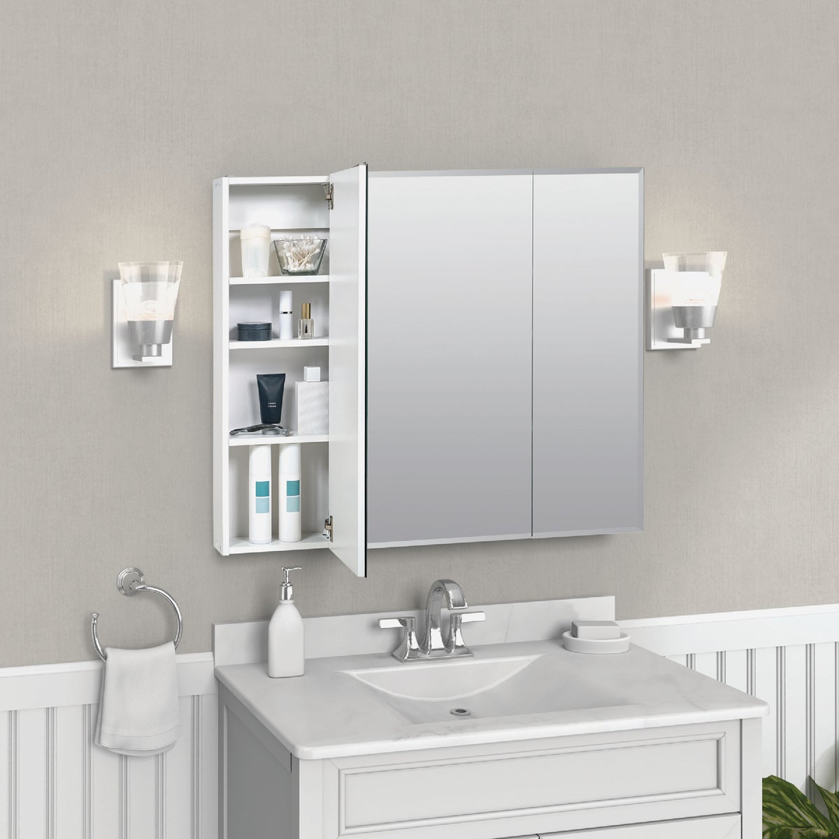 Zenith Frameless Beveled 35-7/8 In. W x 29-7/8 In. H x 4-1/2 In. D Tri-View Surface Mount Medicine Cabinet Image 3