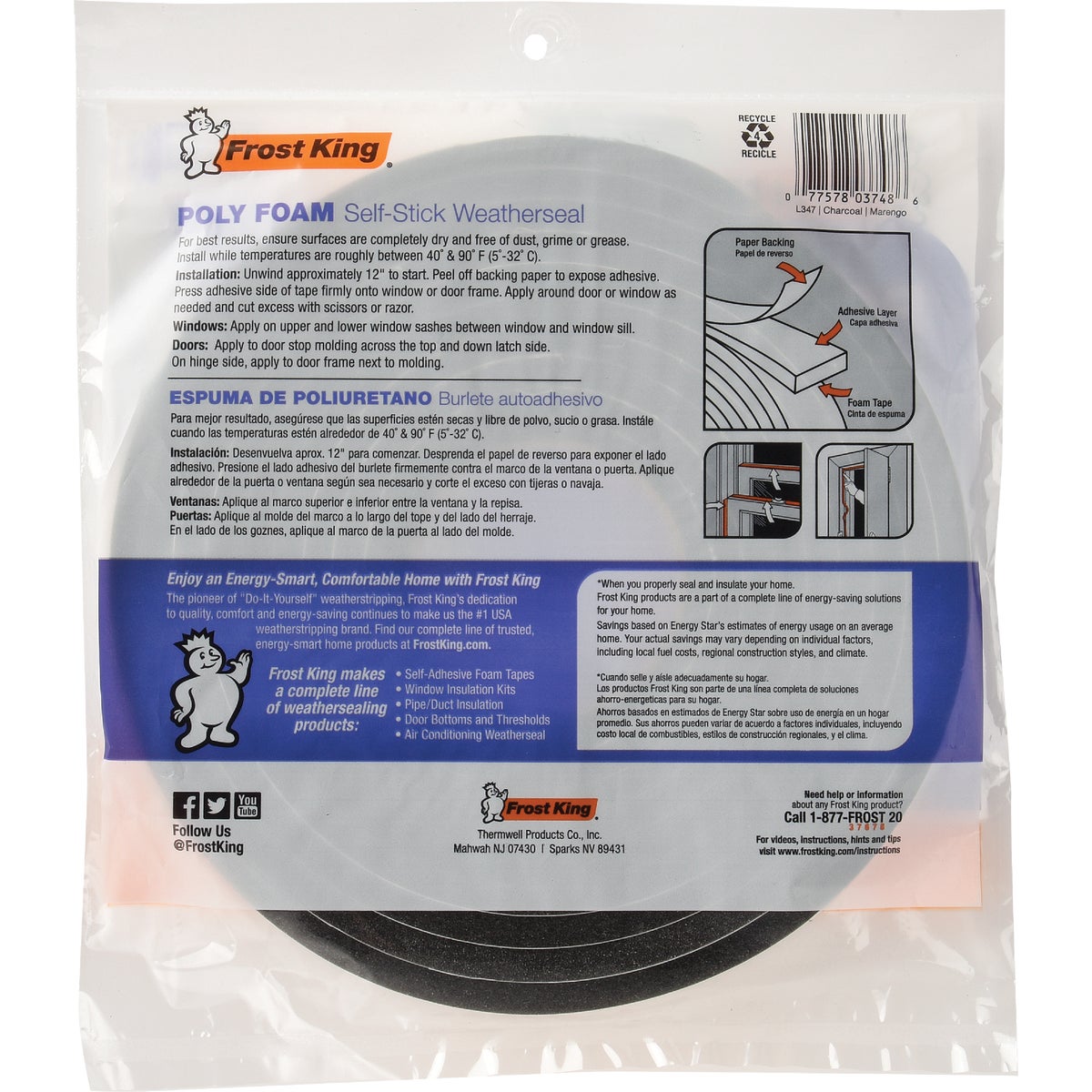 Frost King 1/2 In. Wide x 3/8 In. Thick x 17 Ft. Long Charcoal Poly Foam Weatherstrip Tape Image 7