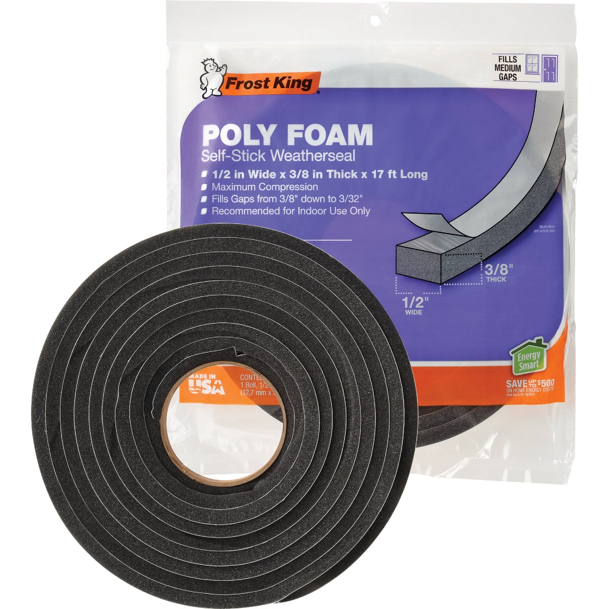 Frost King 1/2 In. Wide x 3/8 In. Thick x 17 Ft. Long Charcoal Poly Foam Weatherstrip Tape Image 6