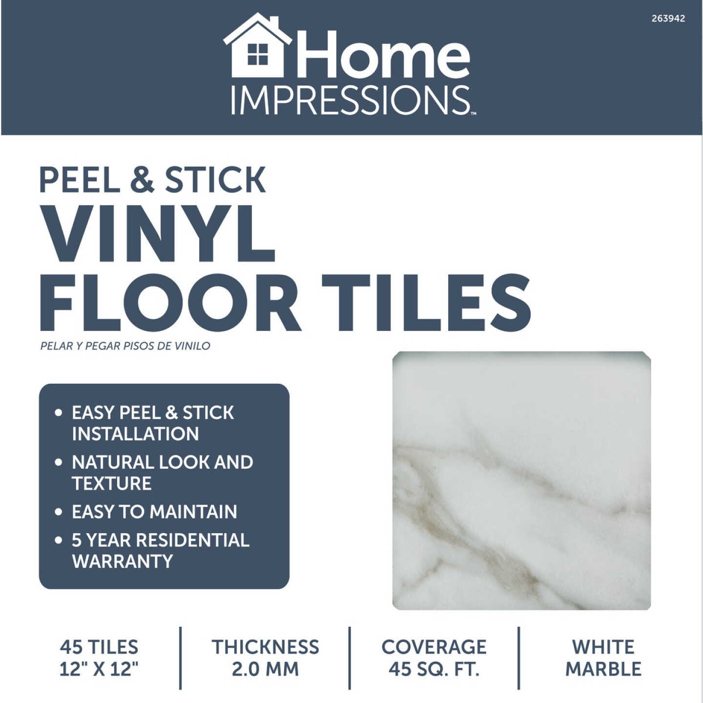 Home Impressions White Marble 12 In. x 12 In. Vinyl Floor Tile (45 Sq. Ft./Box) Image 2