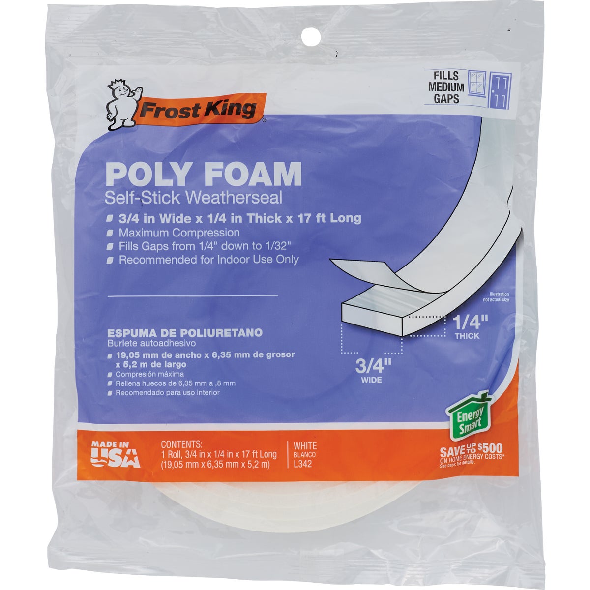 Frost King 3/4 In. W. 1/4 In. T x 17 Ft. L  White Poly Foam Weatherstrip Tape Image 2