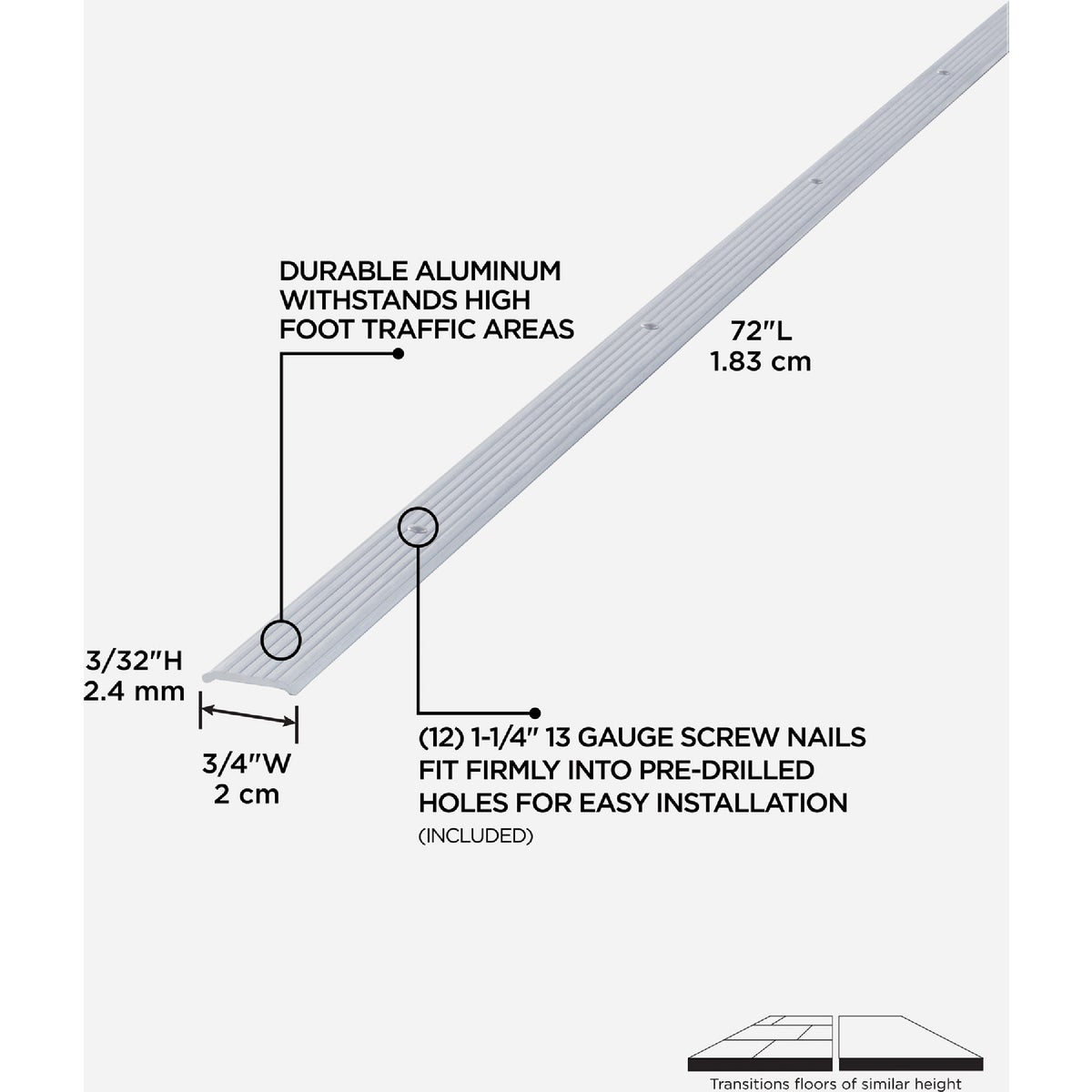 M-D Building Products 3/4 In. x 72 In. Silver Aluminum Seam Binder with Screw Nails Image 2
