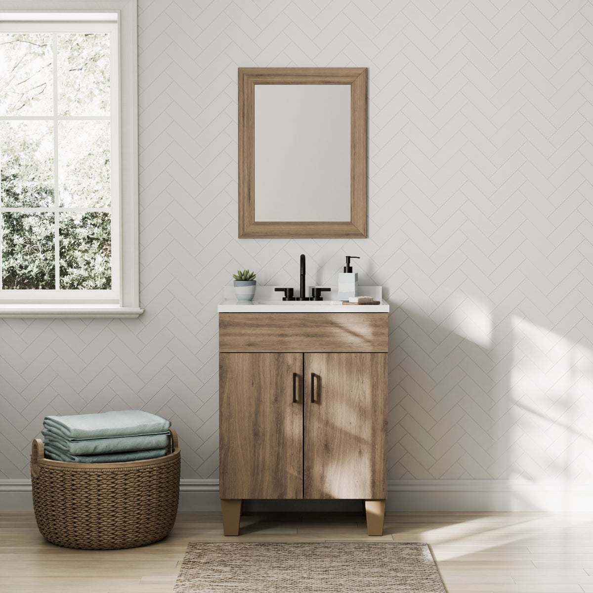 Zenna Home 20 In. x 26 In. Palomino Tan Framed Wall Mirror Image 2