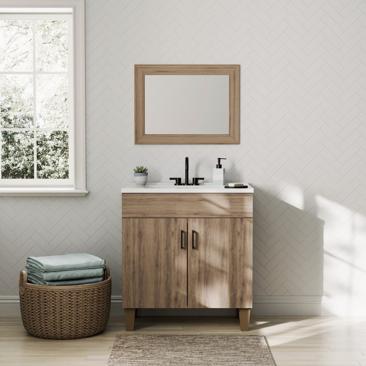 Zenna Home 20 In. x 26 In. Palomino Tan Framed Wall Mirror Image 3