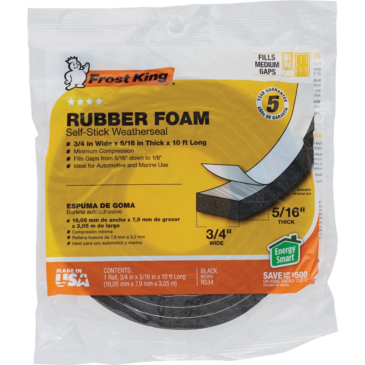 Frost King 3/4 In. W x 5/16 In. T x 10 Ft. L Black Rubber Foam Weatherstrip Tape Image 2