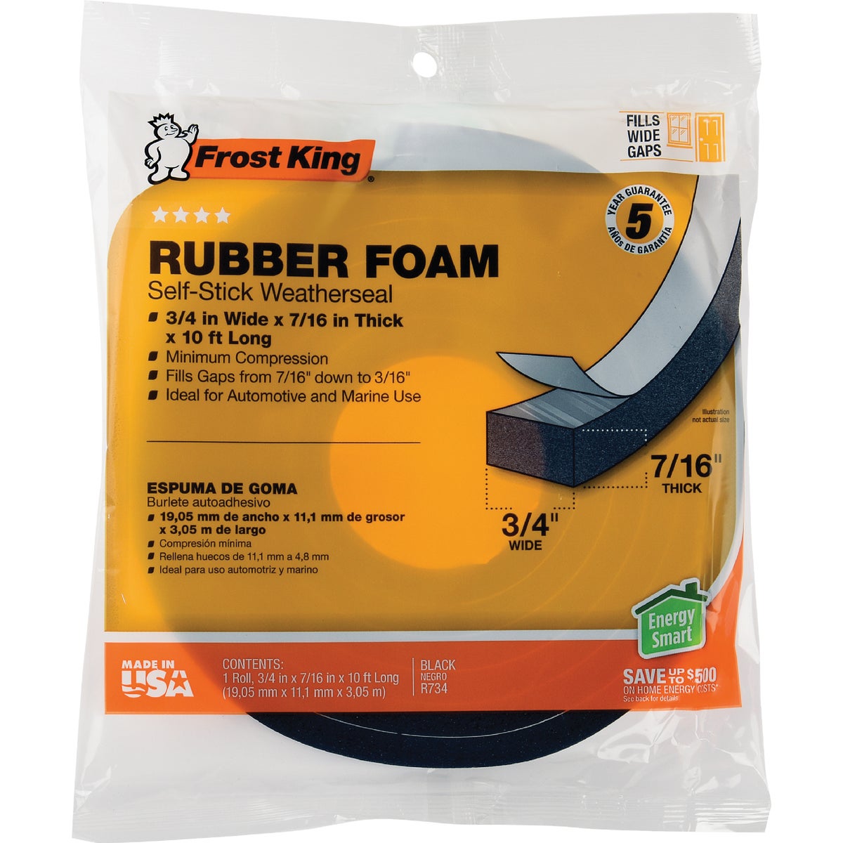 Frost King 3/4 In. W x 7/16 In. T x 10 Ft. L Black Rubber Foam Weatherstrip Tape