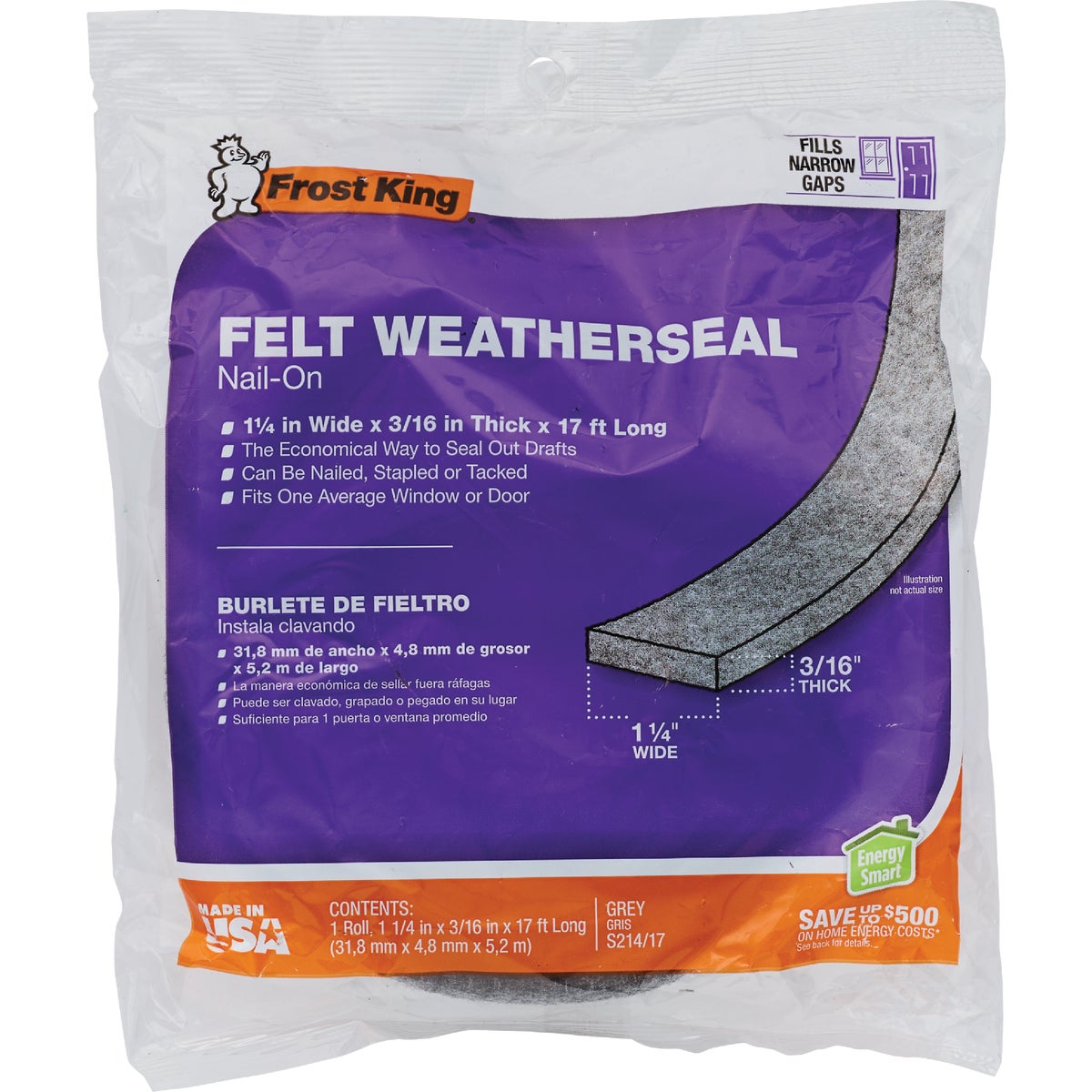 Frost King Gray 1-1/4 In. x 3/16 In. x 17 Ft. Felt Weatherstrip Image 2
