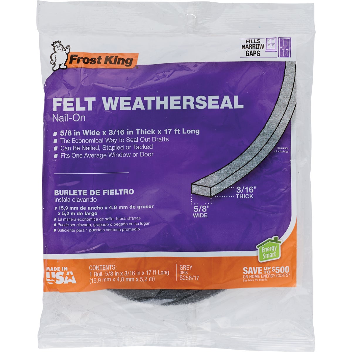 Frost King Gray 5/8 In. x 3/16 In. x 17 Ft. Felt Weatherstrip Image 2