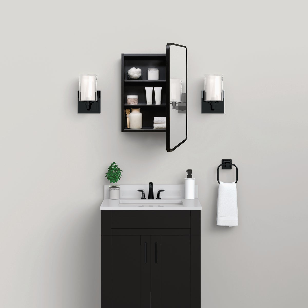 Zenna Home Designer Series Black 16 In. W x 24 In. H x 5 In. D Single Mirror Surface/Recess Mount Rectangle Medicine Cabinet Image 3