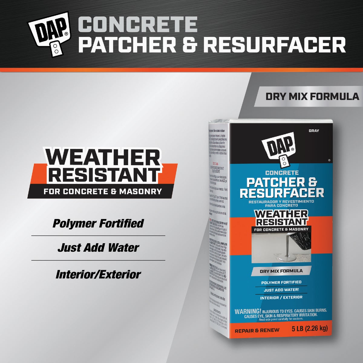 Dap 5 Lb. Concrete Patcher & Resurfacer Dry Mix, Gray Image 2