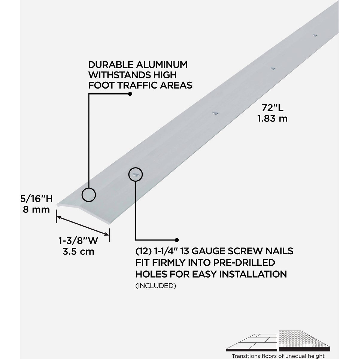 M-D Building Products 1-3/8 In. X 72 In. Polished Aluminum Carpet Trim with Screw Nails Image 2