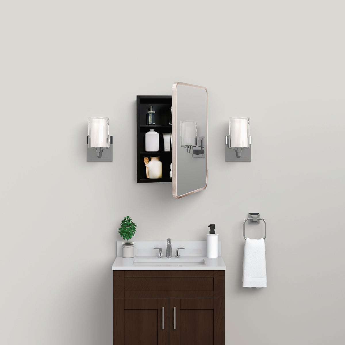 Zenna Home Designer Series Brushed Nickel 16 In. W x 24 In. H x 5 In. D Single Mirror Surface/Recess Mount Rectangle Medicine Cabinet Image 2