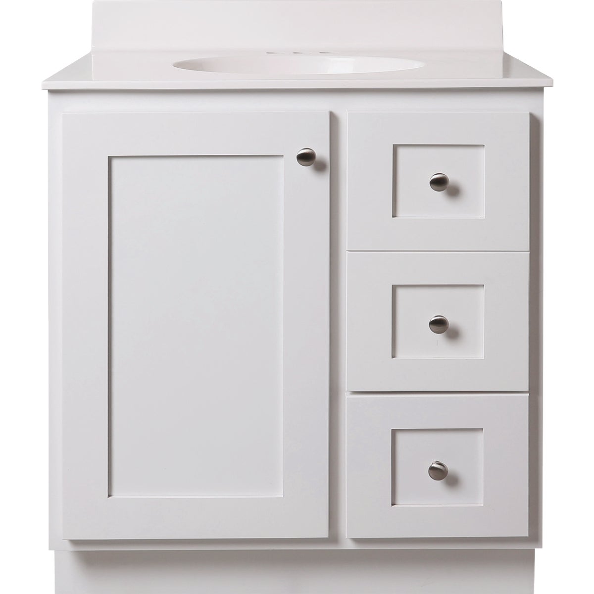 Bertch Storage Solutions 30 In. W x 34-1/2 In. H x 21 In. Deep White Vanity Base without Top, 2 Door/1 Drawer